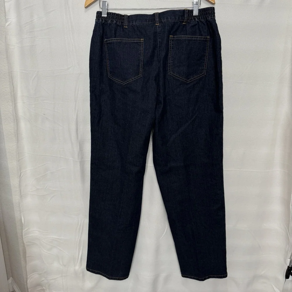 Ruby Rd. Side Elastic Straight Leg Women's size 12 Dark Wash Blue Denim Jeans